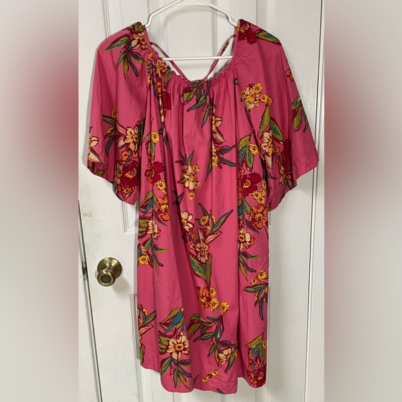 Free People Tunic Dress Women’s Large Pink Colorful Floral Boho Mini Peasant - Picture 2 of 10